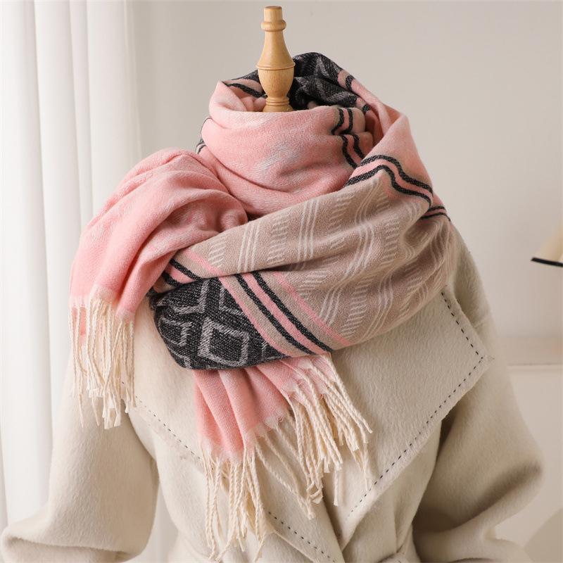 Fashion Cashmere Scarf Warm Winter For Elegant Women Korean Style Print Double Sided Wraps Neckerchief Shawl Scarves