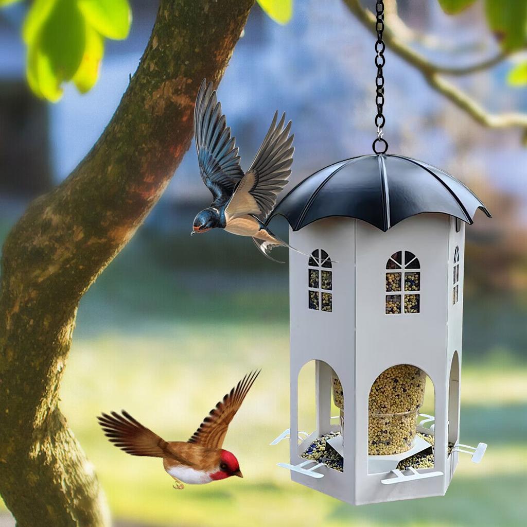 Castle Bird Feeder Outdoor Garden Metal Bird Feeder Feeding