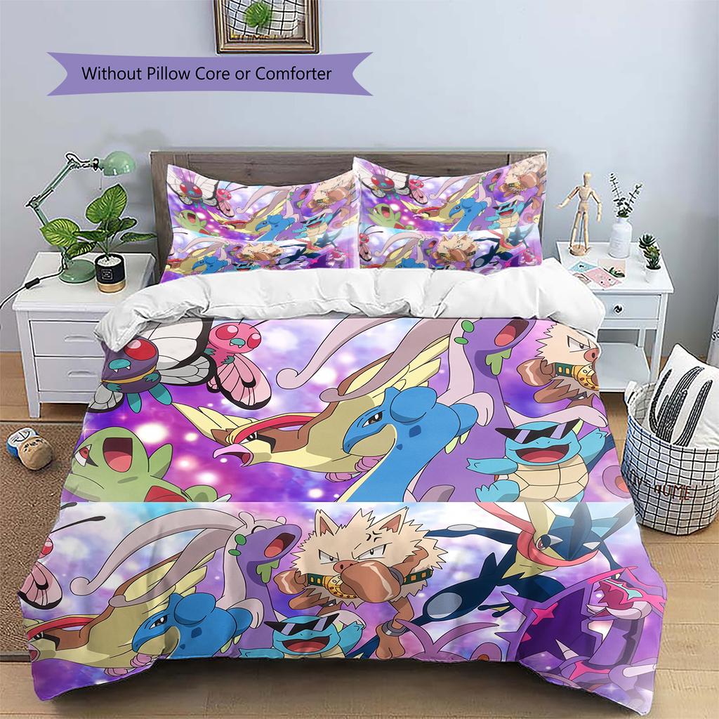 Pokemon Scene Illustration Bedding Set, Pokemon Scene Bedroom Decor, Gift for Pokemon Enthusiasts