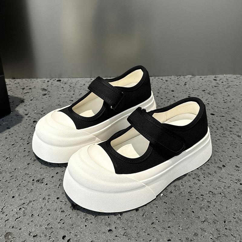 

2025 женская обувь лето новая платформа модные французские туфли Мэри Джейн повседневные спортивные универсальные парусиновые туфли женские 40