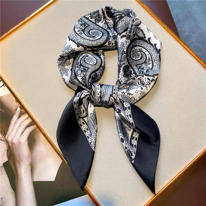 New Fashion Paisley Print Shawl Square Scarf for Women Soft Satin Wraps Neckerchief Female Hair Bands Ribbon Headband Bandana
