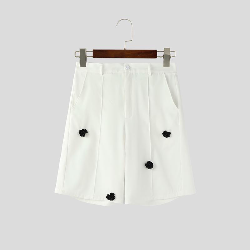 INCERUN Summer Men Zip-up Waist Flowers Casual Loose Shorts Half Pants S белый