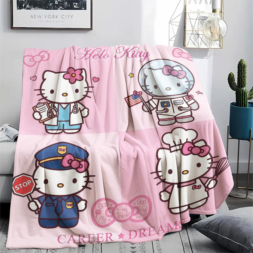 1PC Hello Kitty Cute Print Flannel Blanket, High quality All Seasons, Home Decor, Warmth and Comfort, Perfect for Christmas Gifts