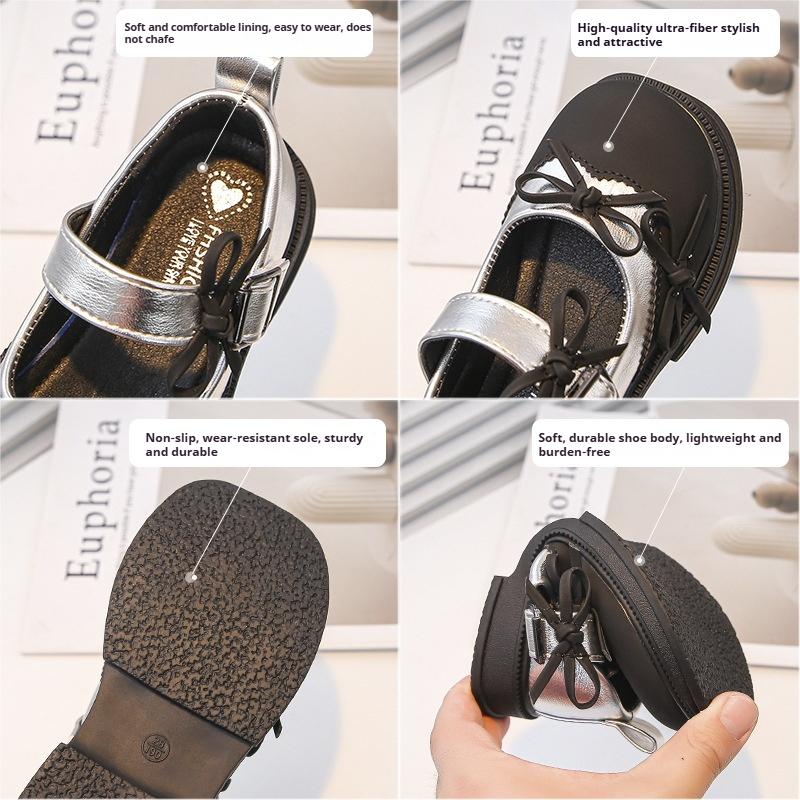 Spring New Fashion Stitching Cute Bow Girls Comfortable Soft Sole Performance Leather Shoes