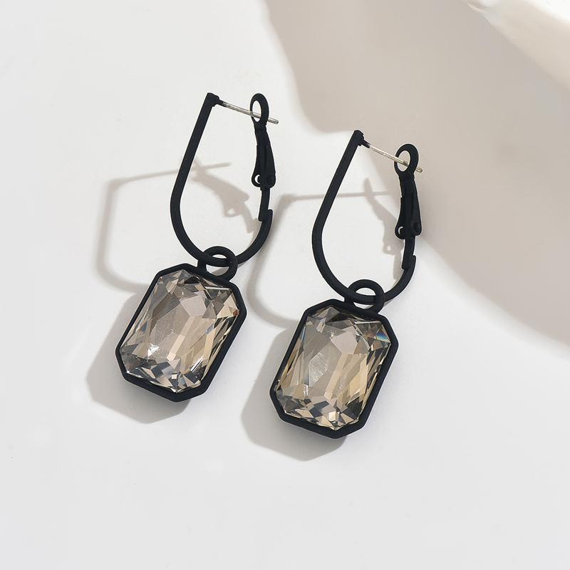 Luxury Cubic Zirconia Square Geometric Hoop Earrings for Women Elegant Metal Circle Ear Buckles Earrings Fashion Party Zircon чёрный