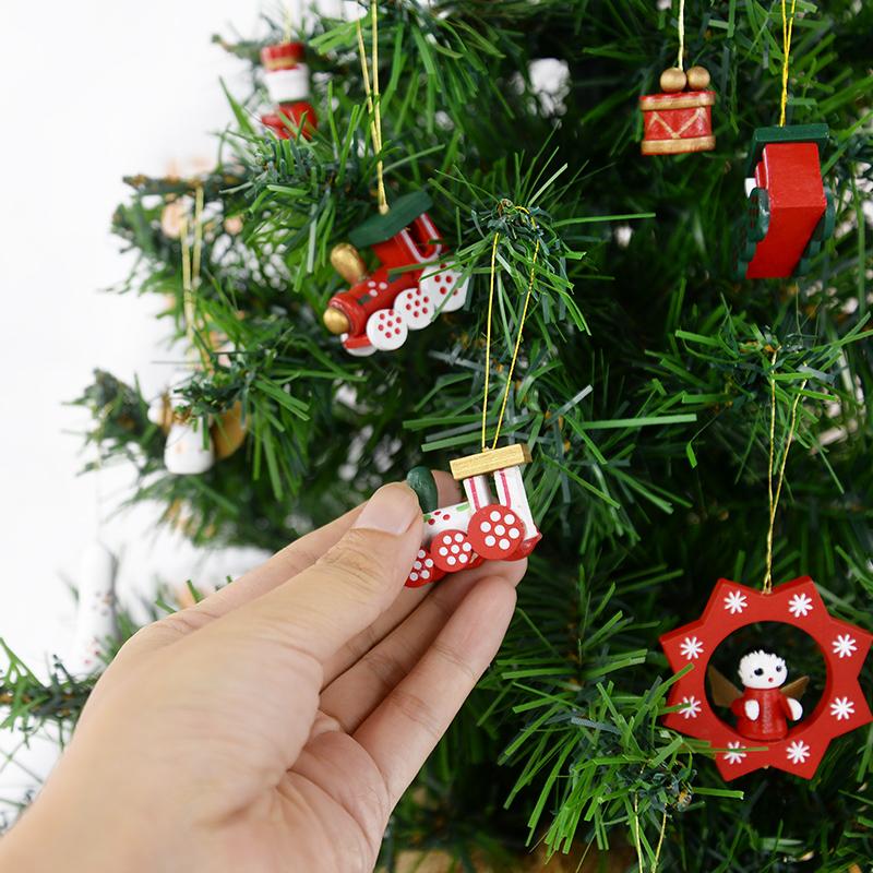 Wooden Train Pendants Christmas Tree Mini Hanging Doll Ornaments Decoration for Home Navidad Noel Xmas New Year Gifts