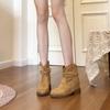 Sun Qian Plissee-Stiefel mit grobem Absatz, Maillard-Sohle, mittelhohe Westernstiefel, schmal geschnittene Stiefel