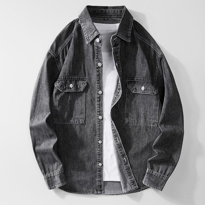 Men's Japanese Retro Washed Denim Jacket - Long Sleeve, Trendy, Plus Size, Loose Workwear Shirt