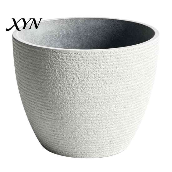 Simple Decorative Garden Ornament Large Tall Resin Planter, Thickened Faux Stone Plant Pot with Embossed Small Succulent Texture, Modern Flower