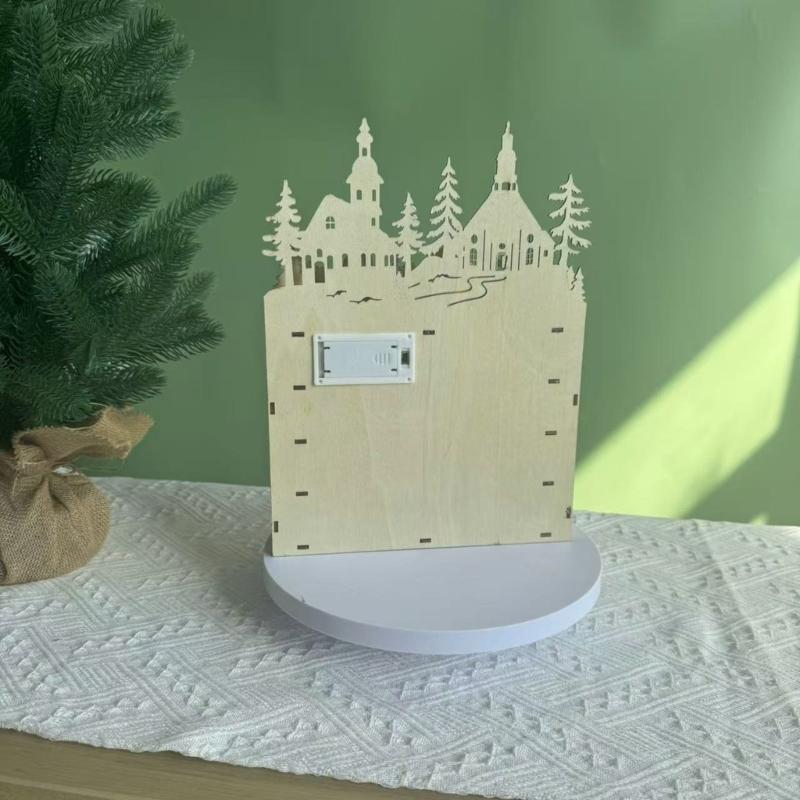 Lighted Wood Advent Calendar with 24 Drawer Countdown to Christmas Decoration Handmade Desktop Ornament Accessories