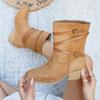 Fashion Sleeve Single Boots Autumn New Pointed Toe Suede Metal Buckle Anti-Slip Wear-Resistant Short Shoes