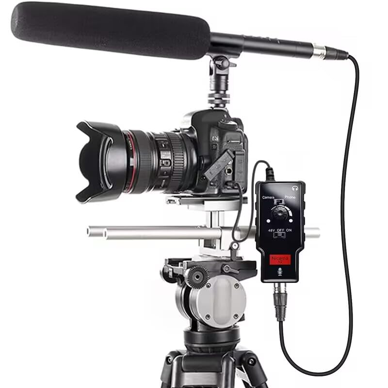 Nicama V2 Microphone Preamplifier for DSLR XLR Female To Adapter with Phantom for Shotgun or Condenser Microphones iPhone, Cameras, 3.5mm TRS/TRRS