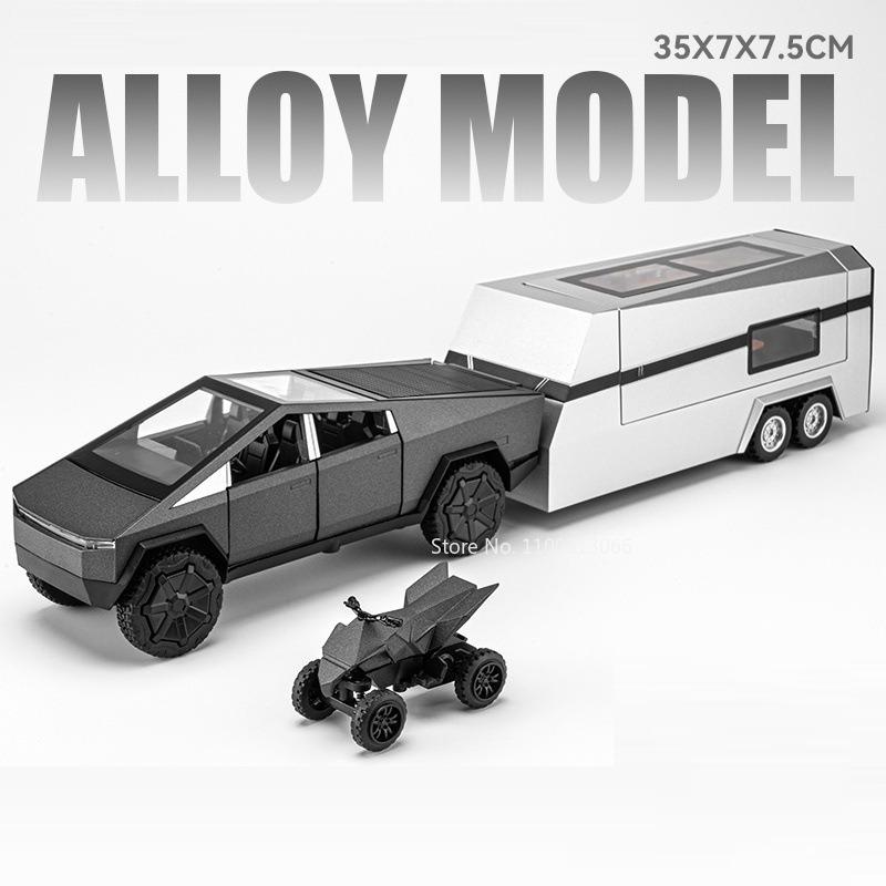 1:32 Miniature Pickup Trucks Cars Toy Miniature Model with Light Sound Pull Back RV Simulated Interior Caravan Collect Souvenirs