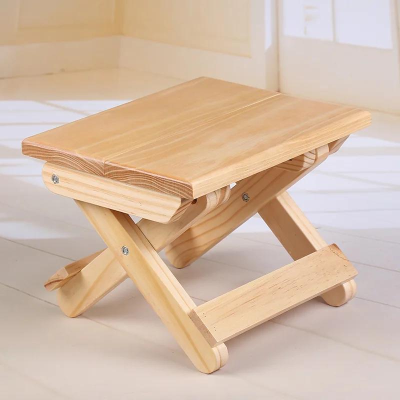 Pine Wood Folding Stool Portable Household Solid Wood Taburet Outdoor Fishing Chair Small Bench Square Stool Kids Furniture