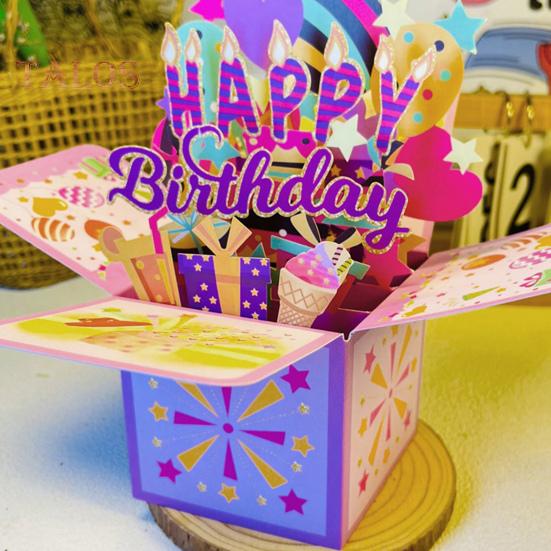 Happy Birthday Pop-Up Card 3D Birthday Gift Box for Women Men Foldable Celebration Greeting Card for Mom Daughter Friend Niece Dad