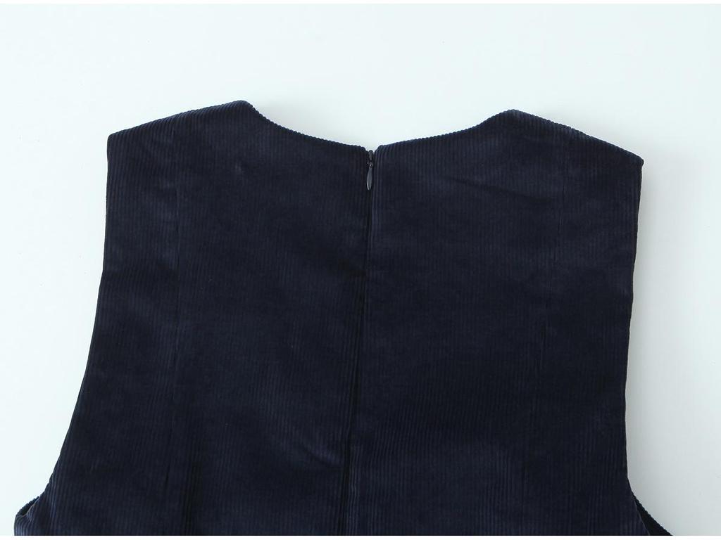 European & American Style Women's V-Neck Corduroy Top & A-Line Mini Skirt Set 