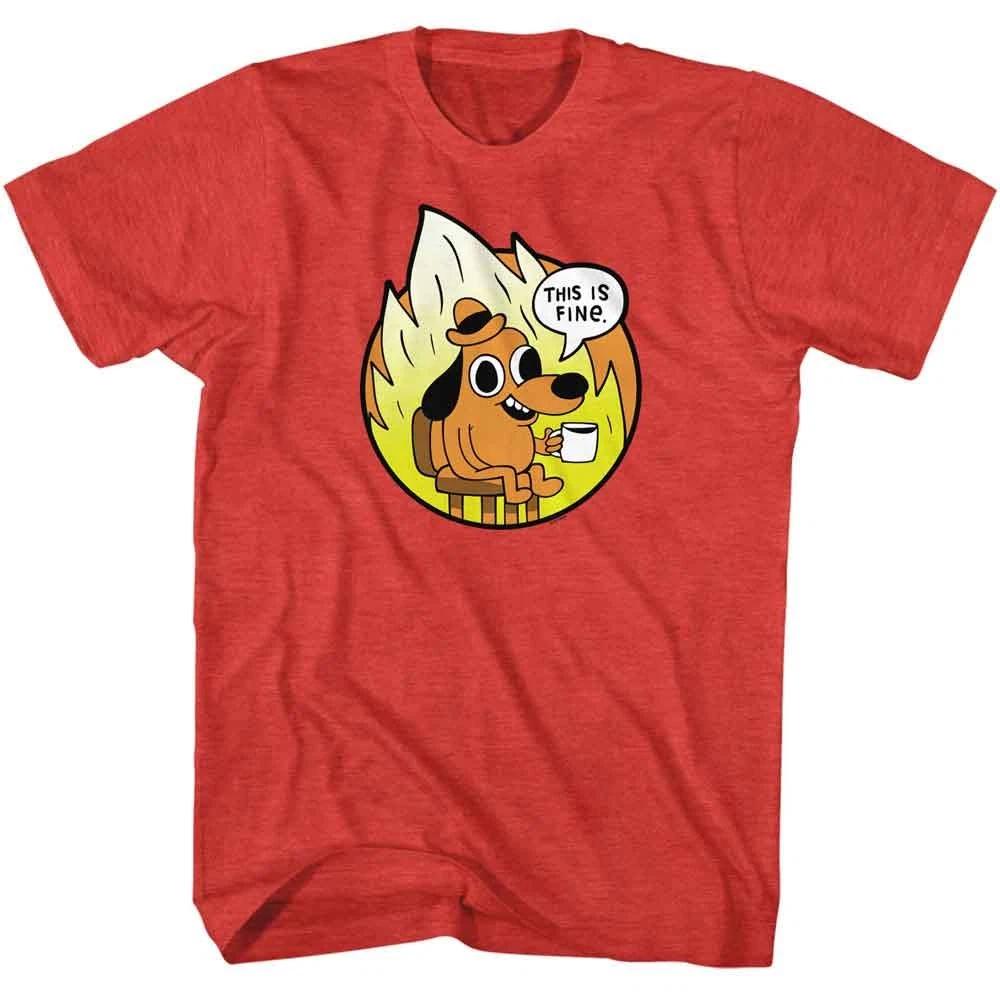 This Is Fine Circle Emblem Red Heather Meme Shirt 150