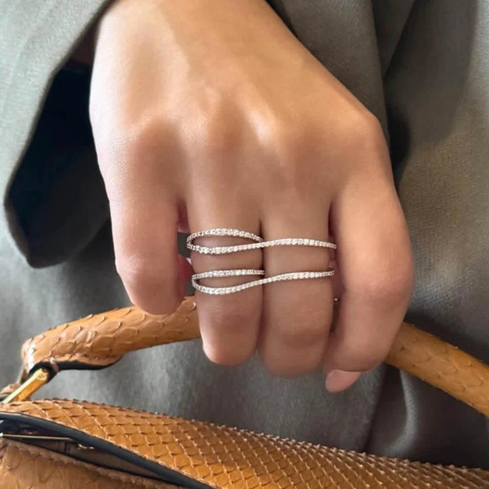 Cold Wind Cross Zircon Ring for Women Light Luxury High-end diamond Row Double Circle Ring Versatile Niche Jewelry for Commuting