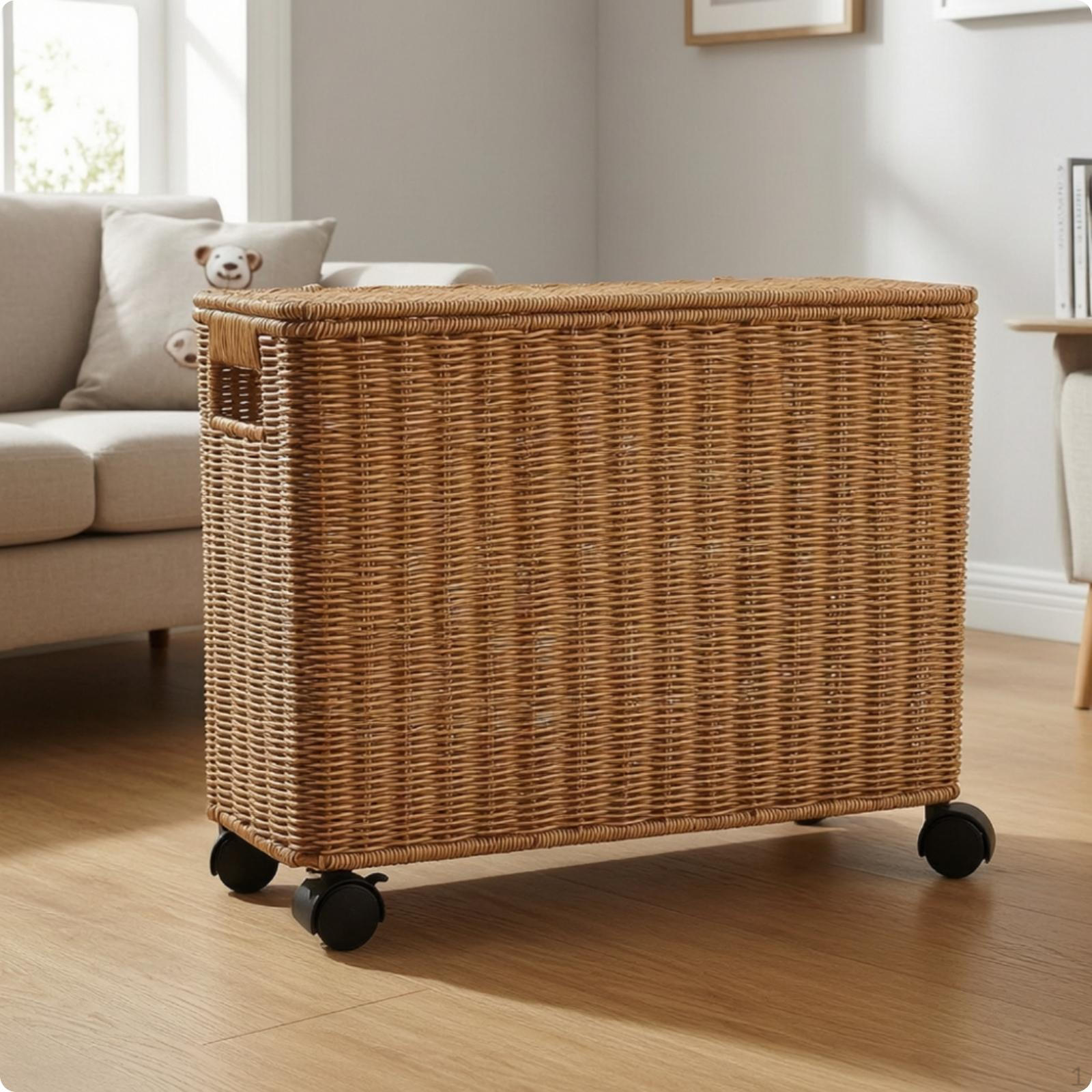 Wicker Storage Box with Wheels Handwoven
