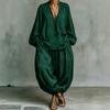 1116 popular women's clothing casual elegant lazy wind V-neck cotton and linen lantern sleeve two-piece set