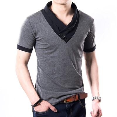 Make 2 Be Slim Short Sleeve with Casual Shirt MF01 Short V-Neck T-Shirt Scarf-Style Detail, (Size 15, Sleeve, Gray, XXXXL)