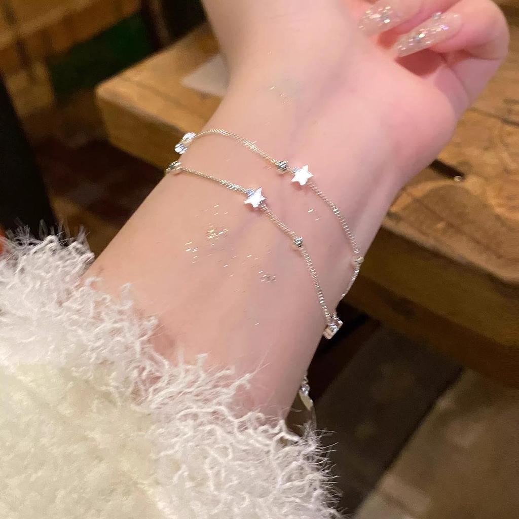 2025 Exquisites zweilagiges silbernes mattiertes Sternenkugel-Armband für Damen