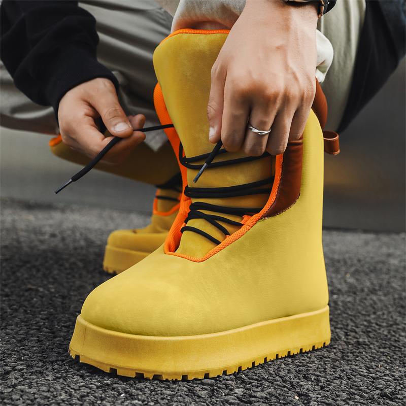 Mode Herren Schnürstiefel mit runder Zehenpartie, handgefertigt im Retro-Stil, Herrenmode-Stiefel, Plateaustiefel mit dickem Absatz, Schnürschuhe für den Alltag, Stiefel rutschfest hoch