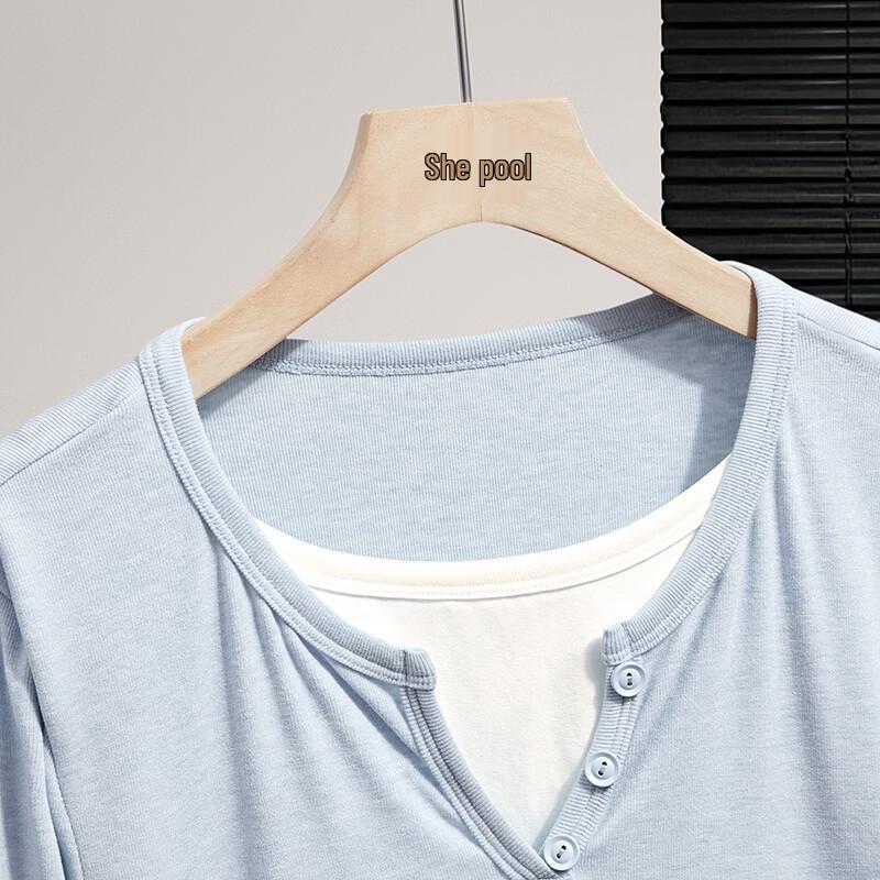 Women's Color Block Faux Two-Piece Round Neck Long Sleeve T-Shirt