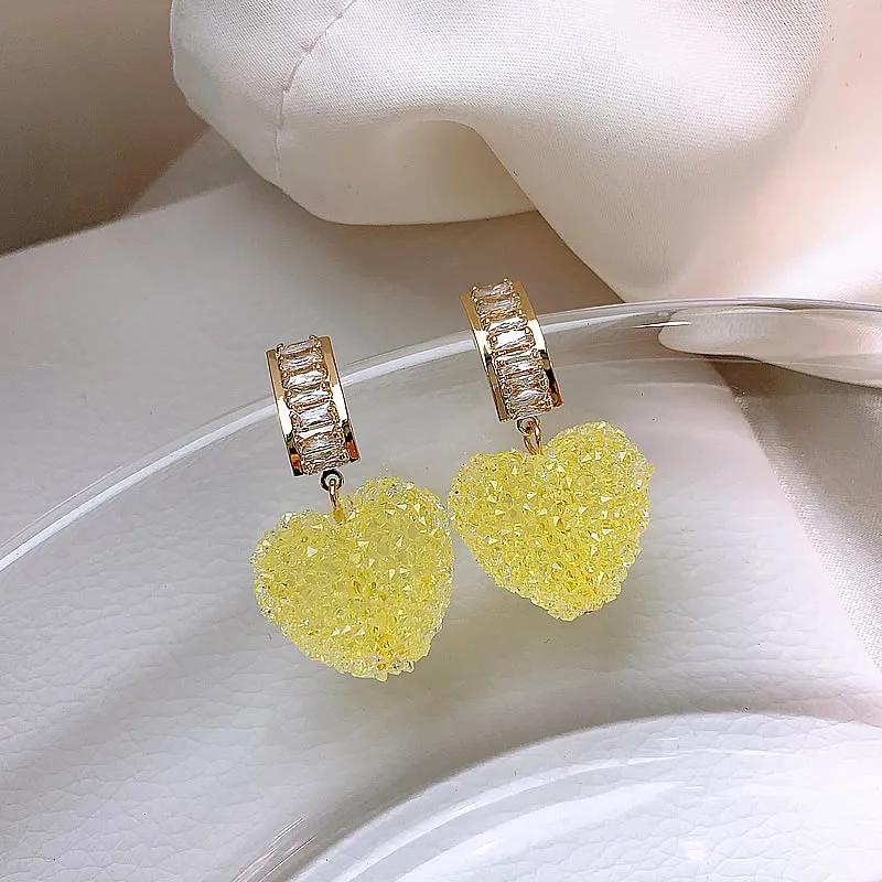 New Arrival Trendy Lovely Pink Heart Dangle Earrings For Women Fashion Cute Sweet Crystal Jewelry Girl Gifts