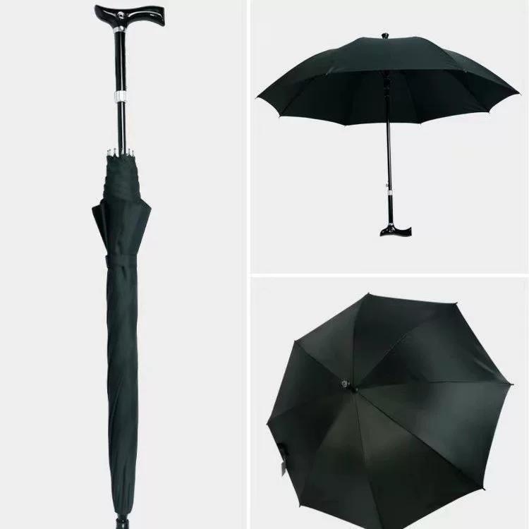 Deštník s holí a zesílenou konstrukcí pro seniory, Dlouhá rukojeť, Dvojí použití pro slunce i déšť, Protiskluzový, Multifunkční turistická hůl, Slunečník