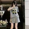 Korean Casual Women's Summer Shorts & Cartoon T-Shirt Set: Loose, Slimming, Short-Sleeve Sportswear