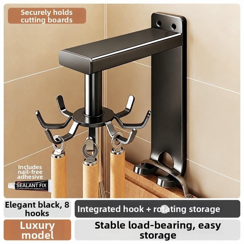 Wall Mounted Utensil Organizer 360 Degrees Rotating Kitchen Storage Rack Kitchen Hook Rack  Kitchen
