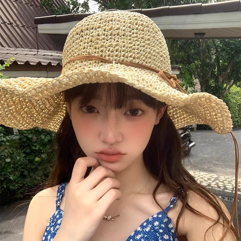 New Big-brimmed Straw Hat Women's Summer Sunscreen Sun Hat Beach Sun Hat Seaside Folding Travel