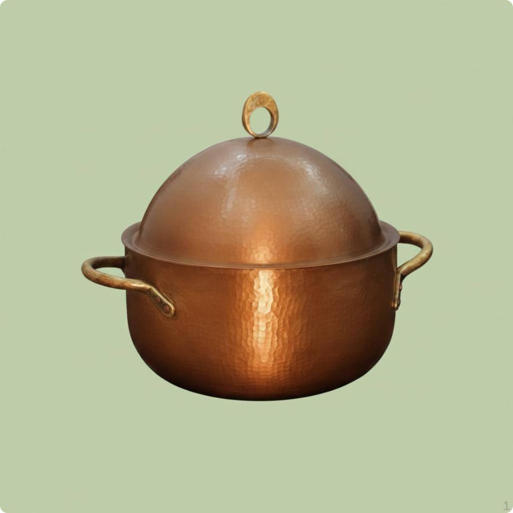 Hammered Copper Soup Pot Tall Handmade Pan Domed Lid JapaneseStyle Matte