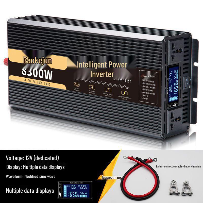 High-Power Pure Sine Wave Car Inverter: 12V/24V to 220V for Vehicle and Household Battery Conversion