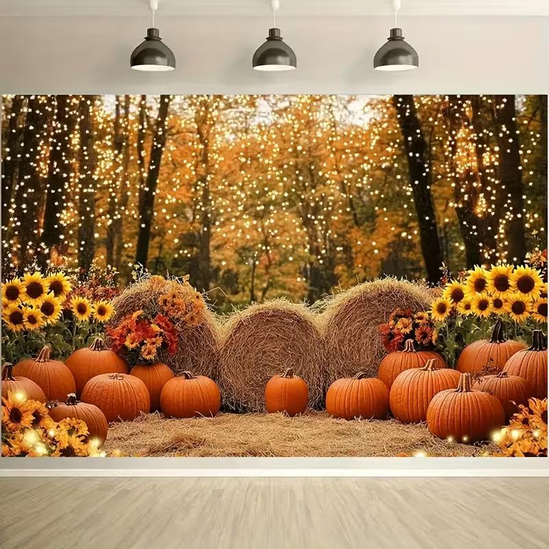 2D Pumpkin Hay Bale Background for Family Photoshoot and Parties