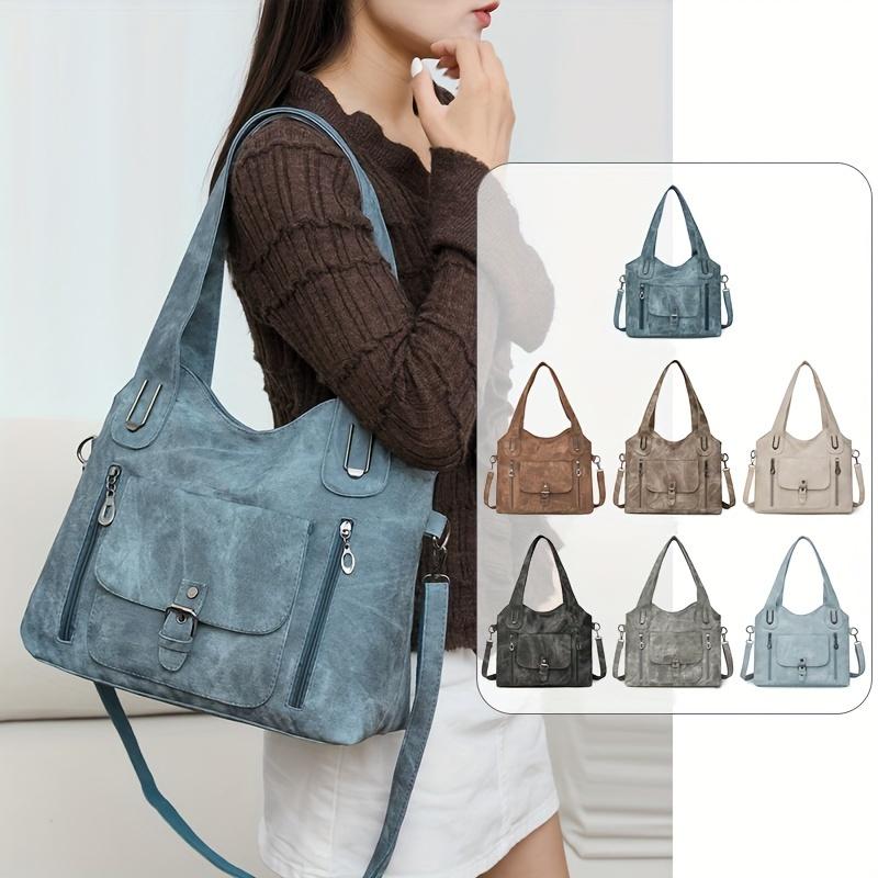 1pc Retro Women's Shoulder Tote Bag, Soft Synthetic Synthetic Leather, Detachable Adjustable Strap, Multiple Pockets for Daily Use or Work