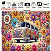 2D Groovy Hippie-Bus Kulisse Retro Blumenmuster Studio Fotografie Hintergrund