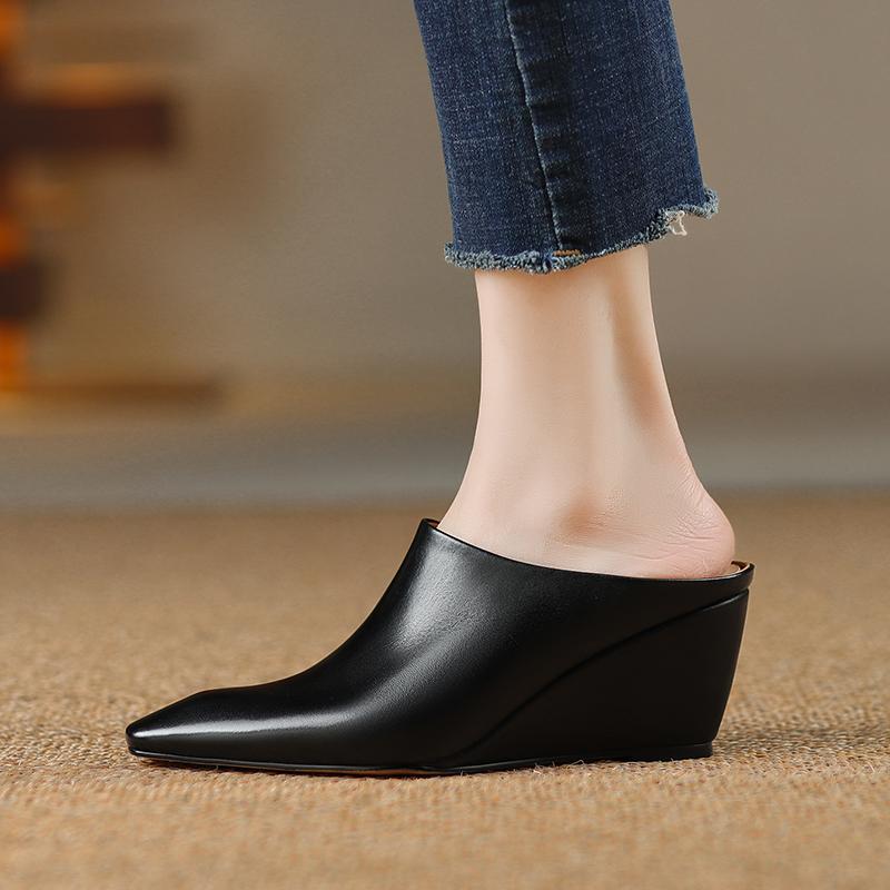 Fashion New Footwear Wedges Slides Slippers Shoes for Women 2025 Fashion Square Toe Ladies High Heels Pumps Slippers Shoes Female Mules