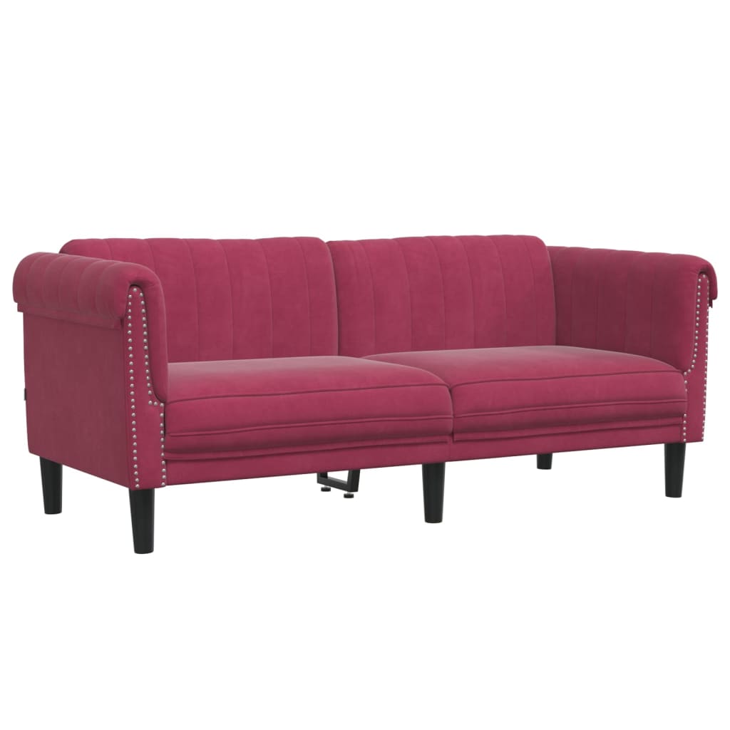 2 Piece Sofa Set in Burgundy Velvet