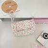 Print Floral Makeup Bag Snap Button Soft Cotton Cosmetic Pouch Flower Fabric Handle Layered Storage Bag School Students