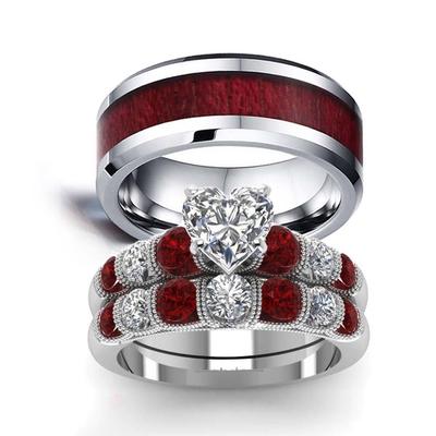 Couple Rings Exquisite Romantic Women Heart Zircon Rings Set Trendy Men's Stainless Steel Engagement Ring Fashion Jewelry Gifts