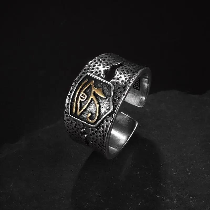 Retro Poseidon Compass Ring Silver-Plated Adjustable Hexagram Opening Jewelry Gift for Men and Women Hip-Hop Trend