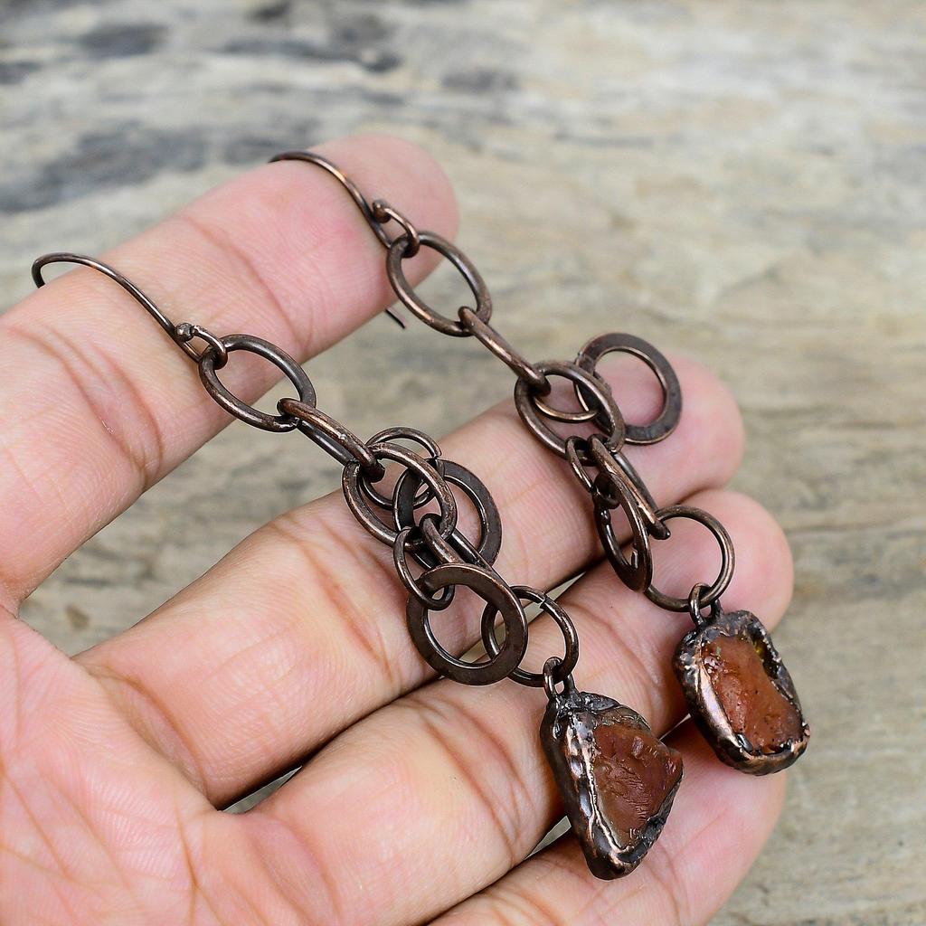 Carnelian Rough Earring Electroformed Copper Earrings Very Pretty Gemstone Jewelry Dangle Earring Copper Handmade Jewelry Anniversary Gifts