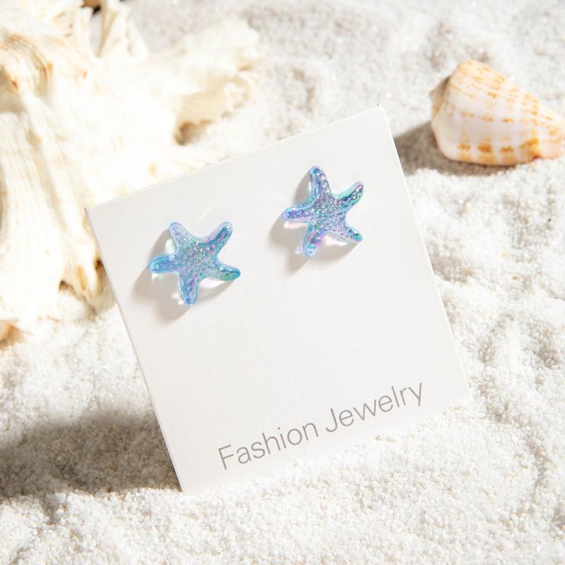 Fresh and sweet beach wind starfish shell earrings, acrylic vacation wind conch pendant earrings