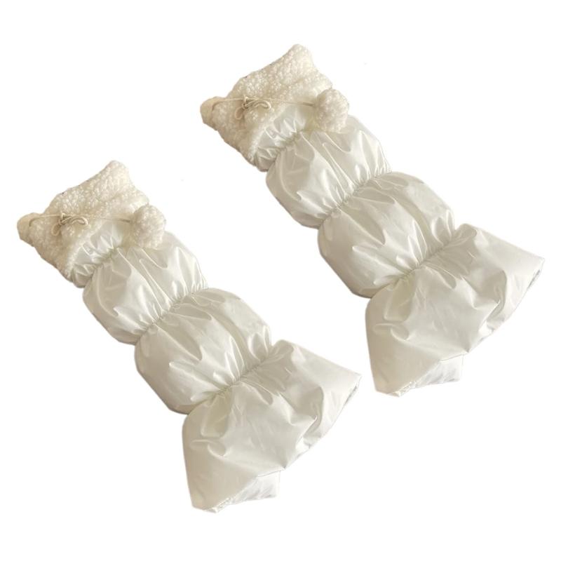 Lamb Fleece Trim Padded Puffer Leg Warmers with Cute Plush Balls for Women Warm Thermal Quilted Boot Cuffs Foot Covers