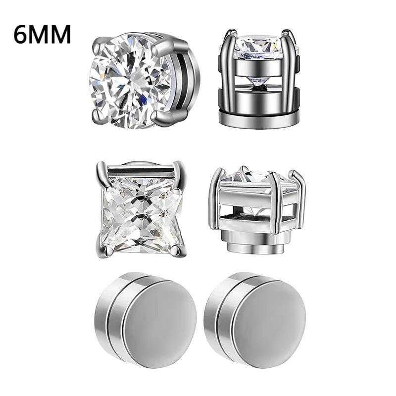 Crystal Strong Magnetic Ear Stud Clip Earrings for Men and Women Punk Round Zircon Magnet Earrings Non Piercing Jewelry