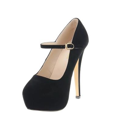 Women Platform Pumps Spring Autumn Buckle Strap High Heels Stripper Pole Dance Shoes Ladies Sexy Round Toe Flock Red Stiletto