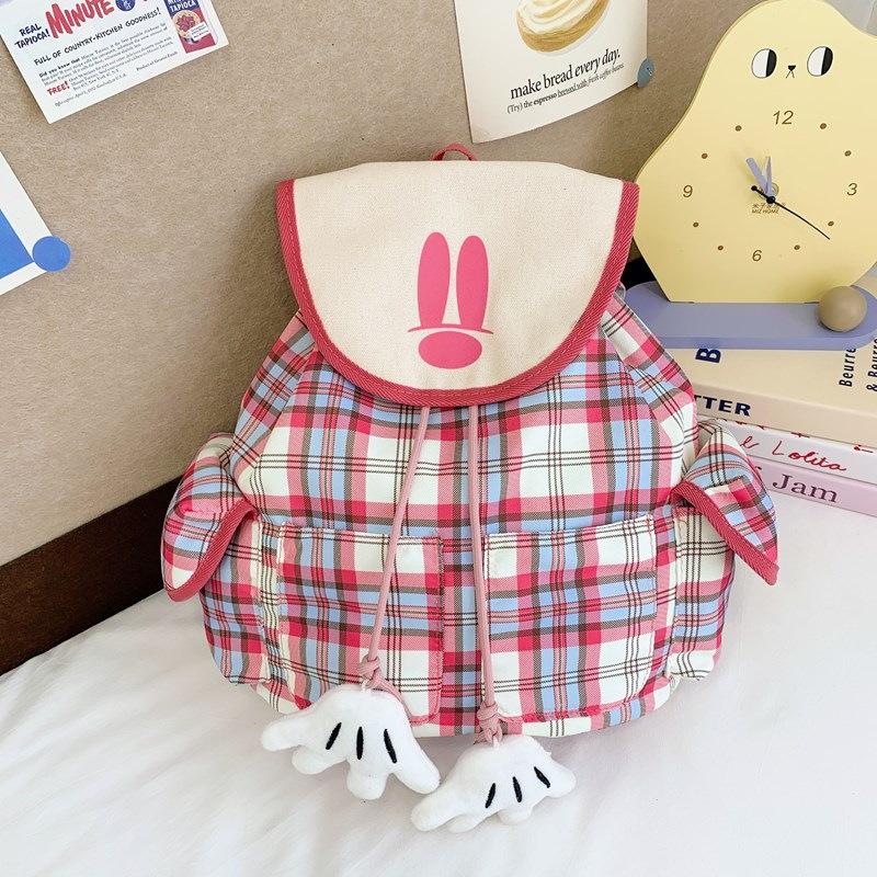 Schoolbag Korean version ins niche college style sweet soft girl mini backpack retro plaid cute cartoon parent-child backpack