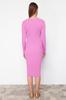 Women's Style Dress Pink Fitted Midi Knitwear Cardigan Dress Set